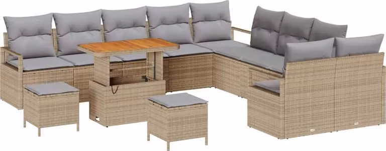 Set Divano da Giardino con cuscino 13 pcs Beige polyrattan