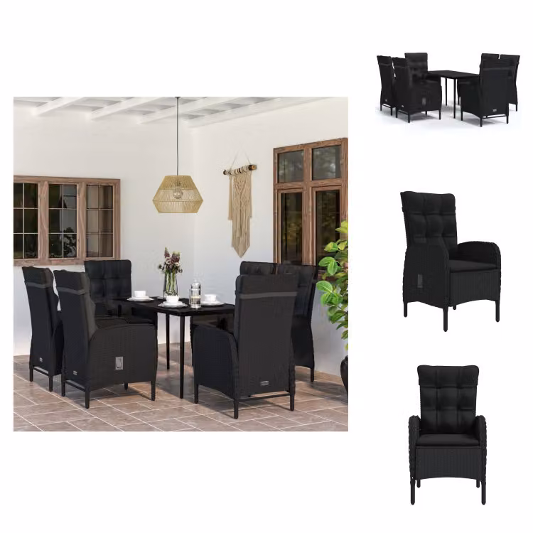vidaXL set da pranzo da giardino 7 pezzi con cuscini nero - Set di mobili da giardino