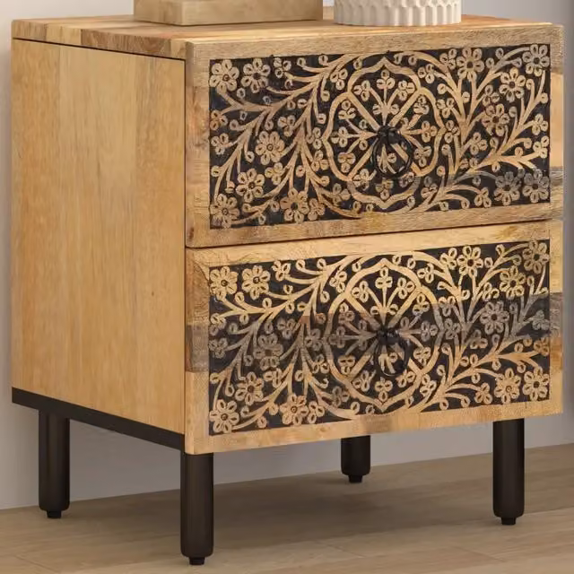 Comodino da notte Design Mania in legno di mango e metallo, stile retro, colore marrone, L 40 cm x P 33 cm x H 46 cm