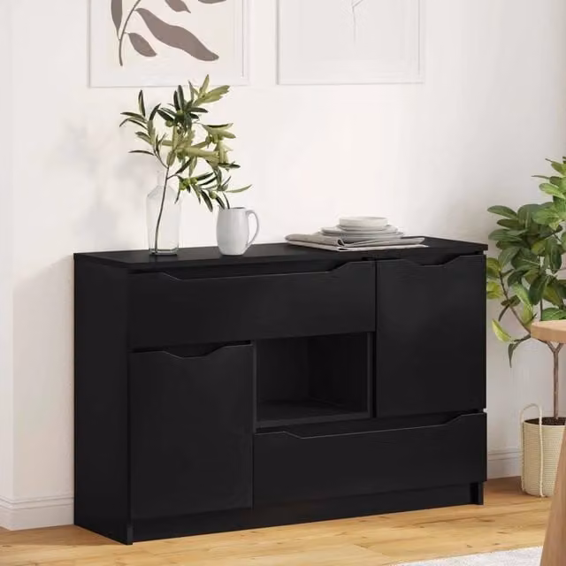 Credenza moderna vidaXL in legno MDF nero lucido L 100 x P 30 x H 65,6 cm – 1