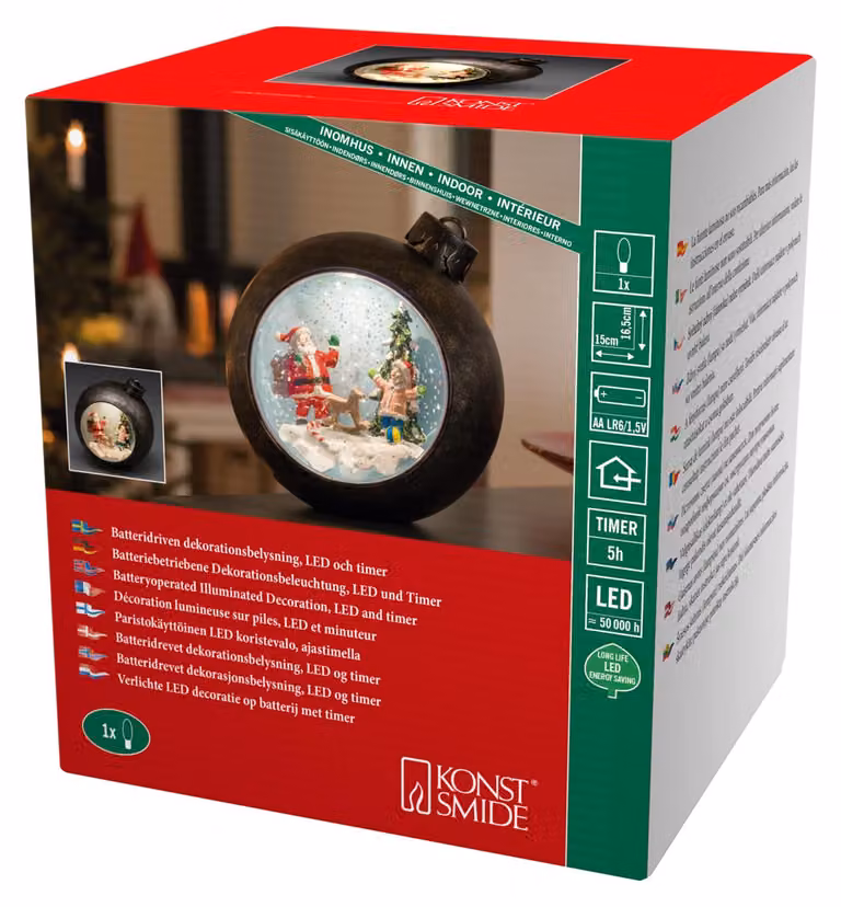 Palla di Natale a LED con bambini, riempita d'acqua, con timer, luce bianco caldo