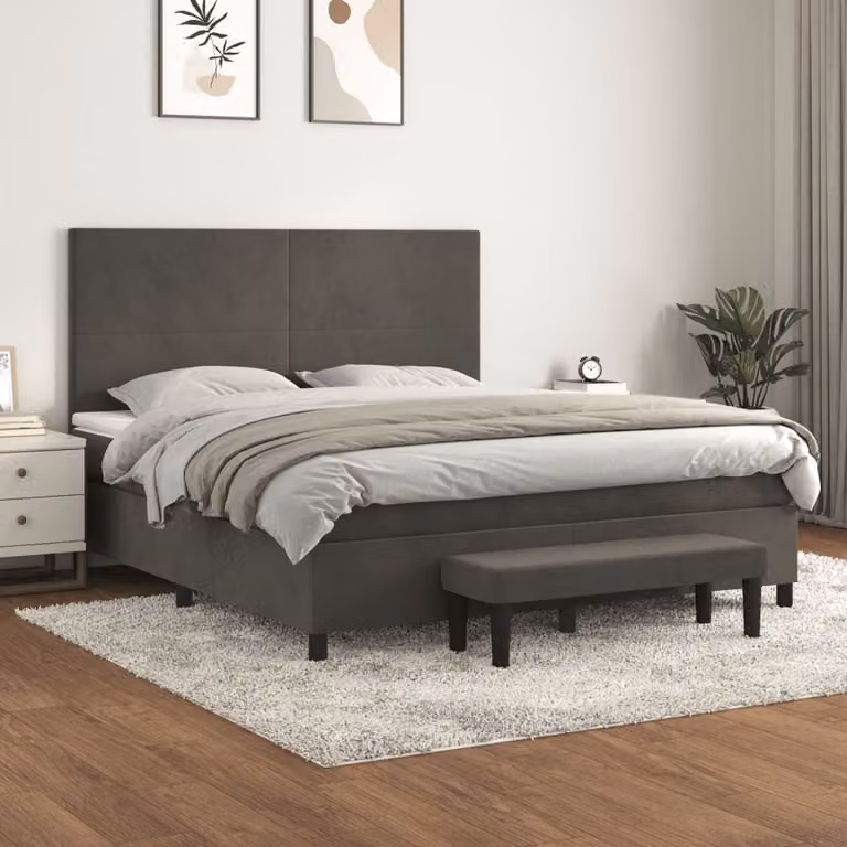vidaXL Giroletto a Molle con Materasso Ibrido in Velluto Grigio Scuro L/P/H: 160 x 200 cm