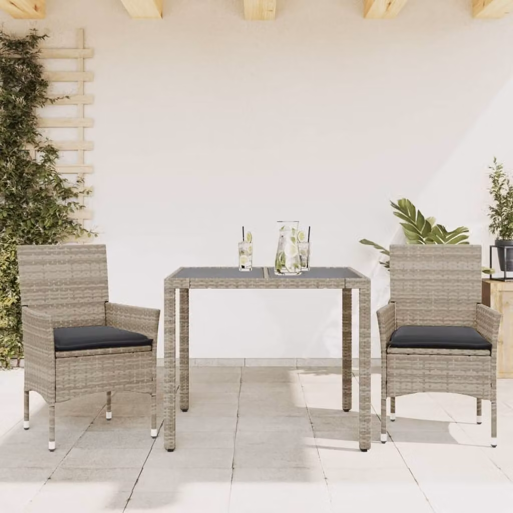 Maison Exclusive - Set Pranzo da Giardino 3pz con Cuscini Polyrattan e Vetro