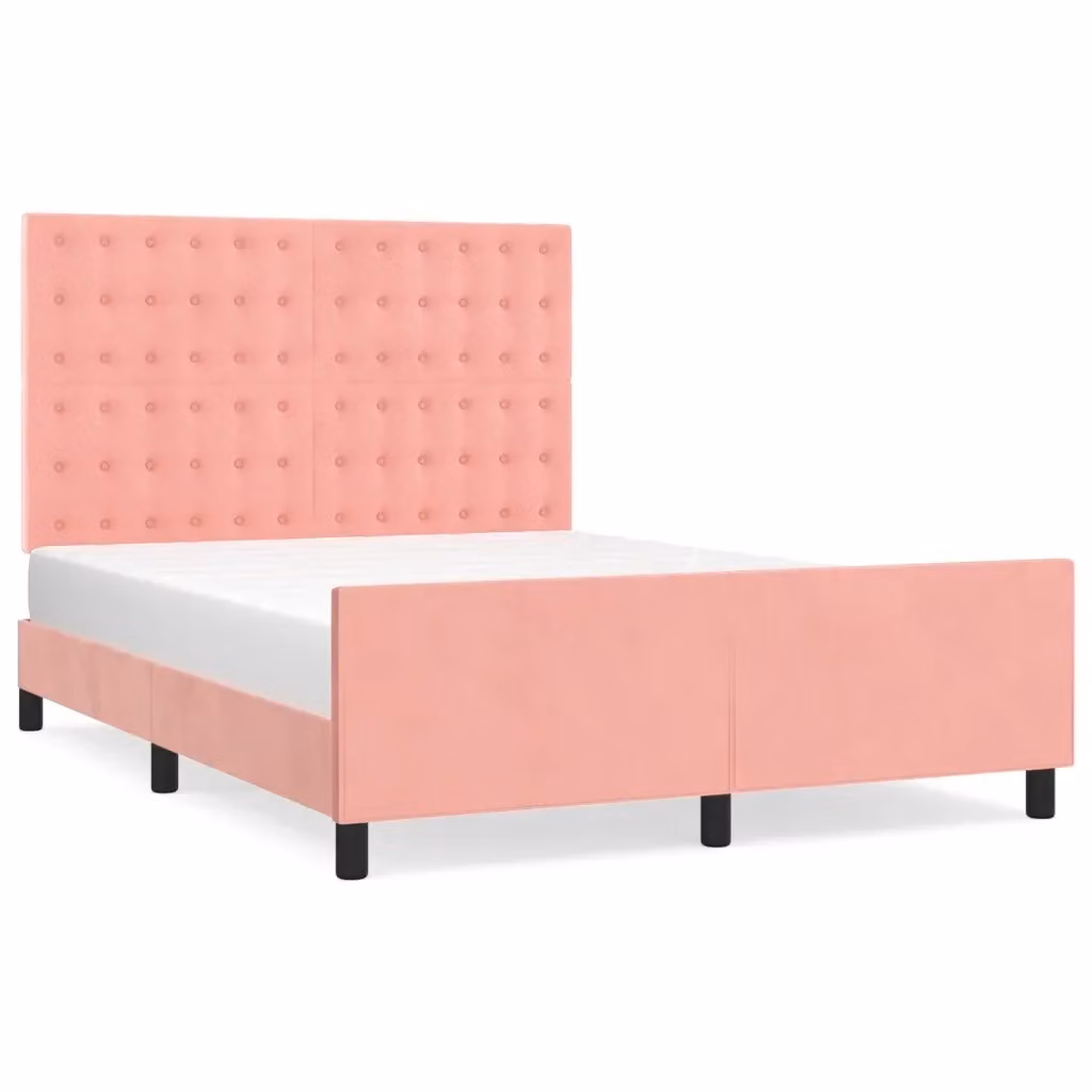 vidaXL Giroletto con Testiera in Velluto Rosa e Struttura in Legno L 140 x P 190 cm – 2