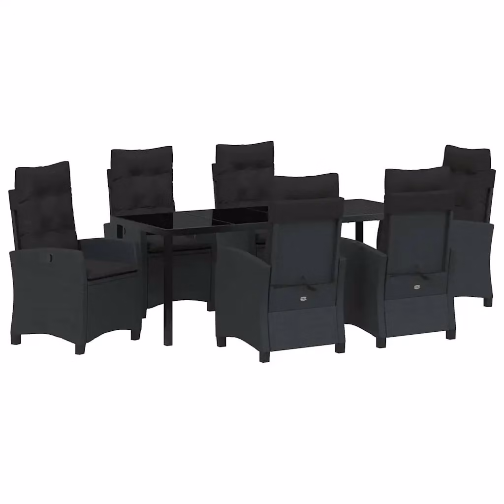 Set da pranzo per giardino e terrazzo vidaXL in polyrattan nero con tavolo in vetro, 7 pezzi – 2