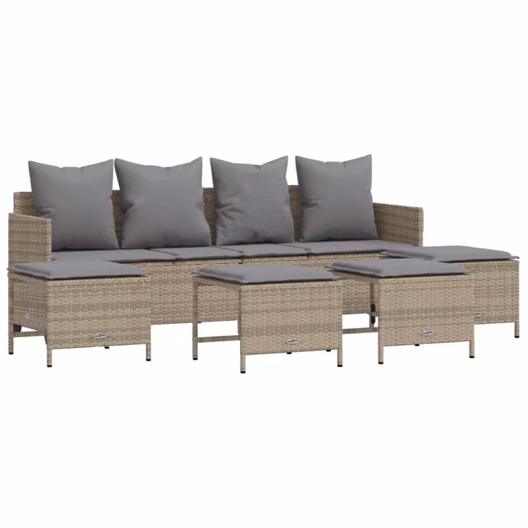Set Divano da Giardino 5 pz con Cuscini Beige in Polyrattan