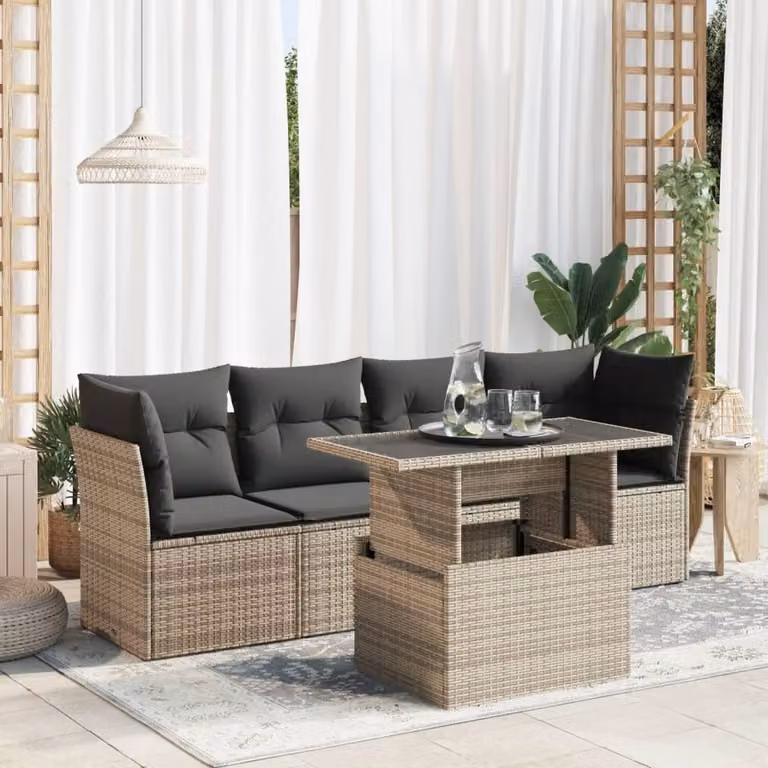 Maison Exclusive - Set Divano da Giardino 5 pz con Cuscini Grigio in Polyrattan