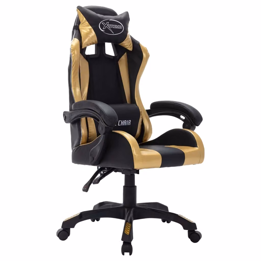 Sedia da Gaming vidaXL con Luci LED RGB, Colore Oro e Nero, in Similpelle con Poggiatesta e Ruote – 2