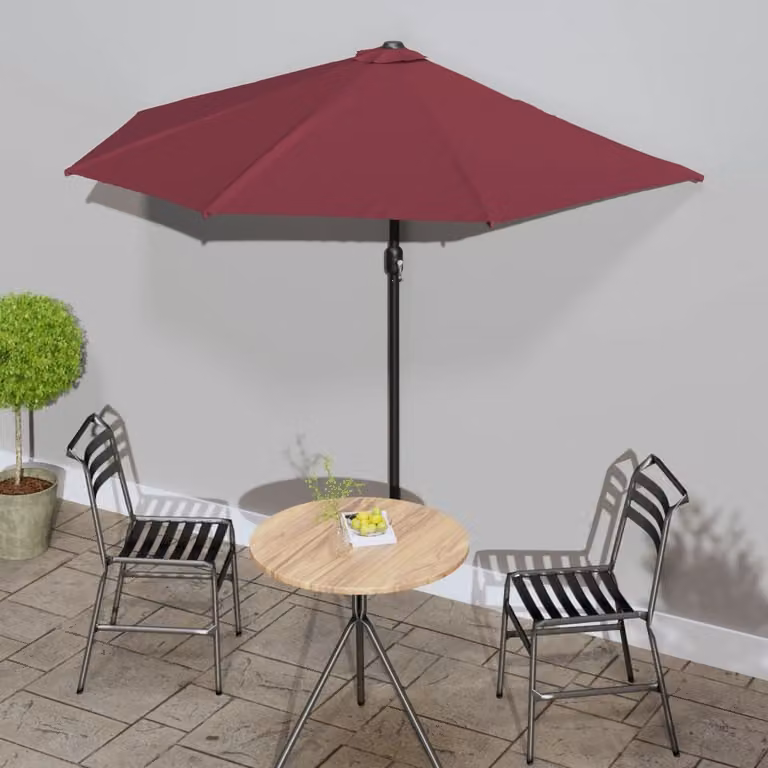 Tenda da sole per balcone, struttura in alluminio, colore bordeaux, dimensioni 270x144x222 cm, a forma semicircolare