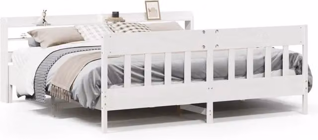 Letto matrimoniale | Letto per adulti | Giroletto senza Materasso Bianco 200x200 cm Legno Massello Pino