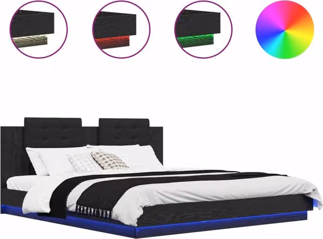 Letto matrimoniale | Letto per adulti | Struttura letto con testata Rovere Nero 180 x 200 cm