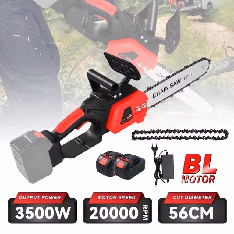 Troncatrice a batteria - Motore brushless - 3500W, 21V - 2 batterie - Ideale per tagliare legno e potare in giardino - Spina di tipo EU