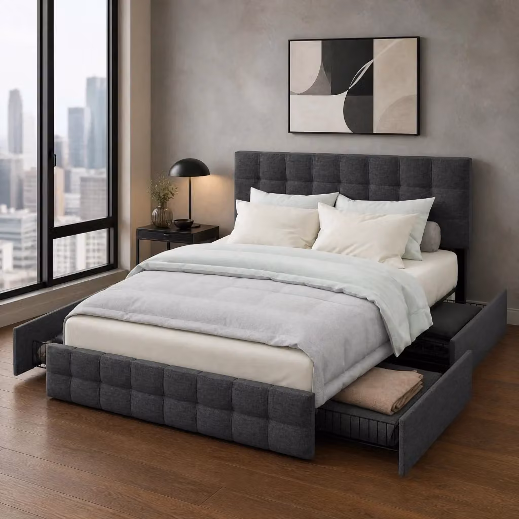 Letto Contenitore REDOM Grigio con Materasso Incluso L/P/H: 140 x 200 x 146 cm – 2