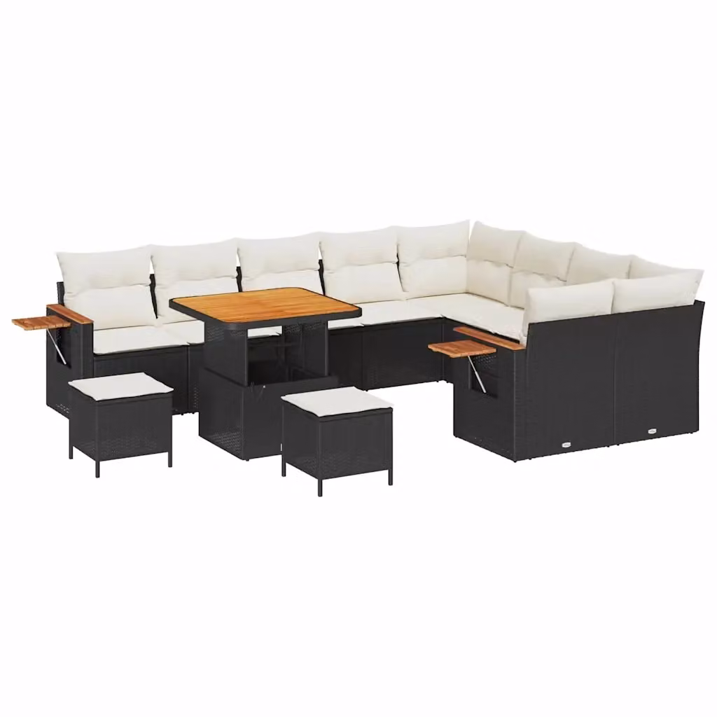 Set Divano da Giardino vidaXL a 9 posti con Forma a U, Colore Nero e Beige, 13 Pezzi con Cuscini e Tavolino da Esterno – 2