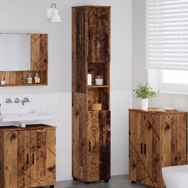 Mobile da bagno vidaXL in legno e metallo moderno, colore marrone e nero, L/P/H: 30 x 35 x 192 cm