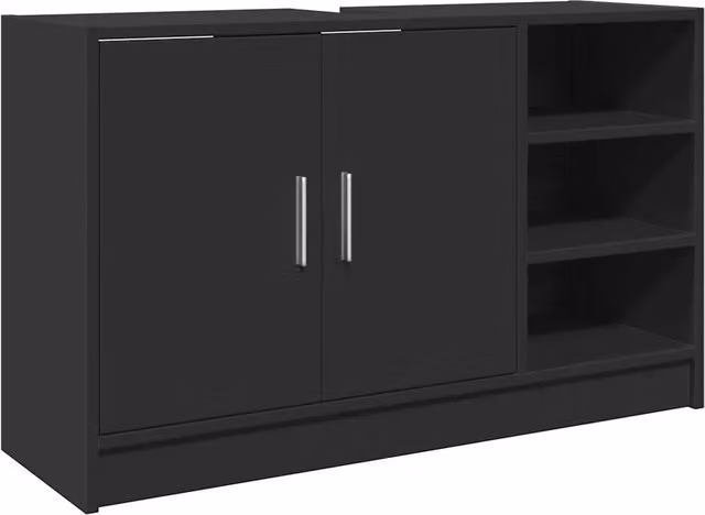 Mobiletto sottolavabo moderno HELLOSHOP26 nero opaco con vani a giorno e 2 ante in legno composito L: 90 cm, P: 29 cm, H: 55 cm – 1