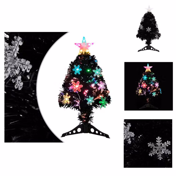 vidaXL Albero di Natale con fiocchi di neve a LED nero 64 cm in fibra ottica - Alberi di Natale