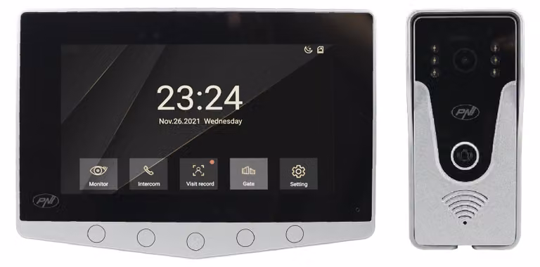 Sistema di videosorveglianza PNI DF780 con 1 monitor, schermo touchscreen da 7 pollici a 1080p, e scheda