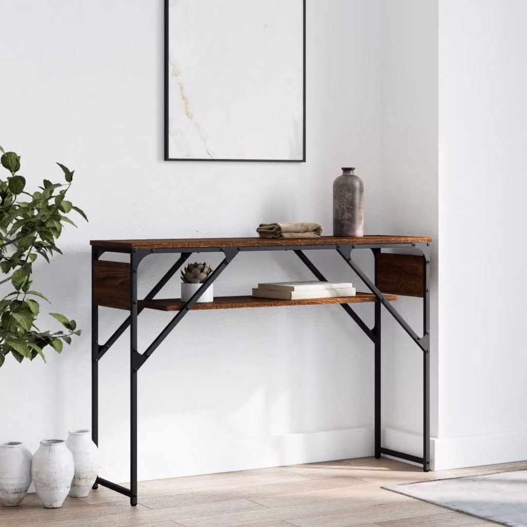 vidaXL Tavolo Consolle in Legno Rovere Marrone con Struttura Industriale L: 105 cm, P: 30 cm, H: 75 cm