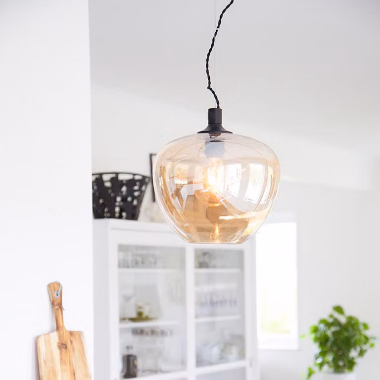 Lampada a sospensione Bellissimo nero e miele 1xE27x8W in vetro, dimensioni: 145x28x28 cm, IP20, By Rydens