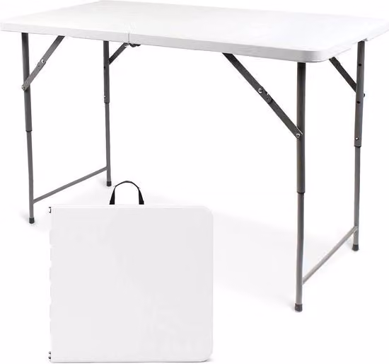 Tavolo da campeggio regolabile in altezza - tavolo da giardino rettangolare - maniglia portatile - 120 x 60 x 76 cm - tavolo da birra da campeggio - BBQ da campeggio - buffet per festa - tavolo pieghevole bianco