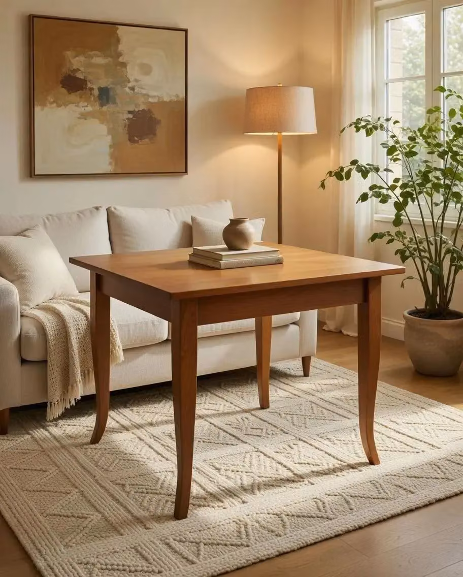 Tavolo fisso classico in legno di pino color noce, L/P: 80 x 80 cm, Mobili 2G – 2