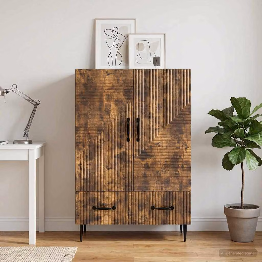Credenza moderna vidaXL in legno ingegnerizzato e metallo, colore rovere fumo, L: 66 cm, P: 34,5 cm, H: 95 cm