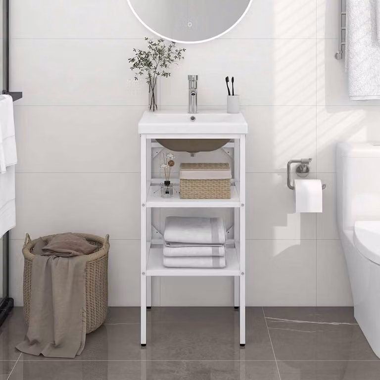 vidaXL Lavabo da Bagno Moderno con Telaio in Metallo e Lavabo in Ceramica Bianca, da Appendere al Muro, L: 83 cm, P: 38 cm, H: 40 cm
