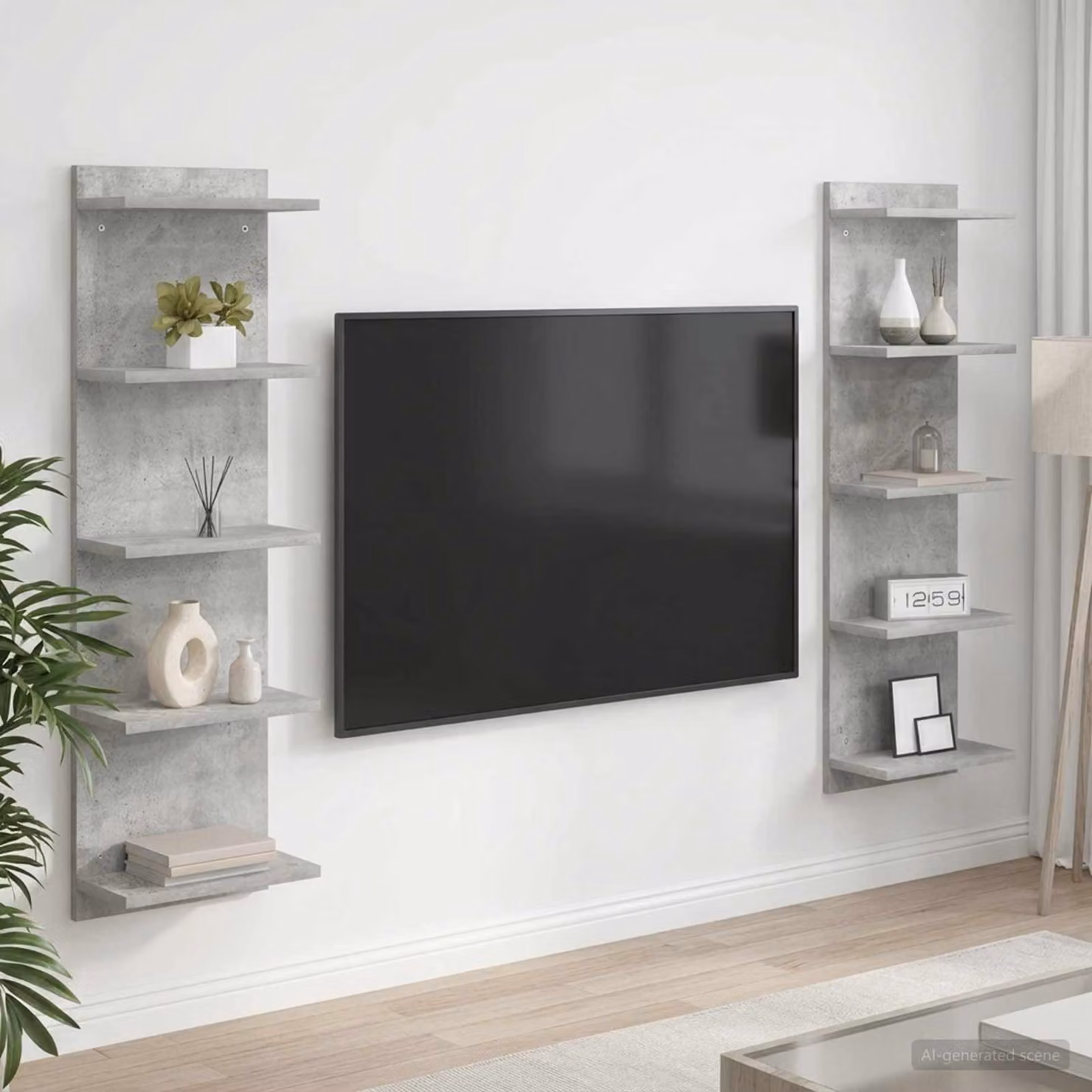 Set di 2 scaffali da parete moderni vidaXL in MDF Grigio, L 30 cm x P 15 cm x H 100 cm