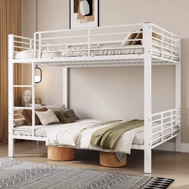 Letto a castello 140 × 200 cm in metallo, con barriera di sicurezza et scala, senza materasso, bianco opaco