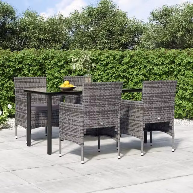 Set da Pranzo da Giardino 5 pz con Cuscini Grigio e Nero 3156604