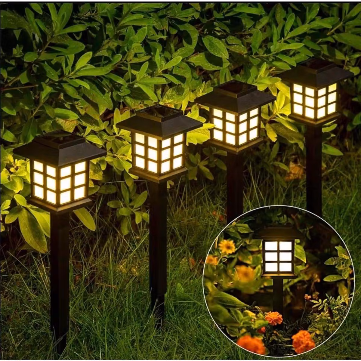 Set di 4 luci solari per giardino, luci LED da esterno, senza fili, con sensore di luminosità crepuscolare, ideali come luci da percorso per il giardino