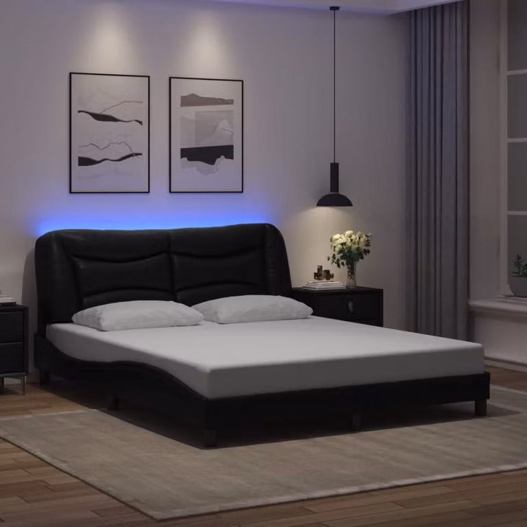 vidaXL Giroletto Hvar Nero con LED e porta USB in similpelle, L 160 x P 200 cm