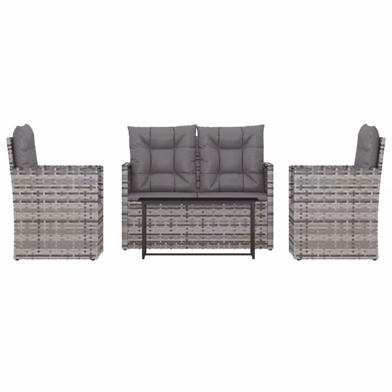 Set Divani da Esterno 4 pz con Cuscini in Polyrattan Grigio