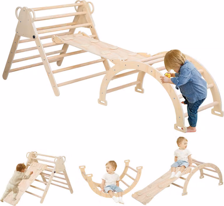 triangolo d'arrampicata 3 in 1 con scivolo Struttura d'arrampicata in legno per bambini dai 2 anni in su