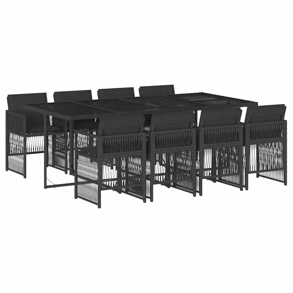 vidaXL Set da Pranzo da Giardino 9 pz in Polyrattan Nero con Cuscini e Tavolo in Vetro – 2