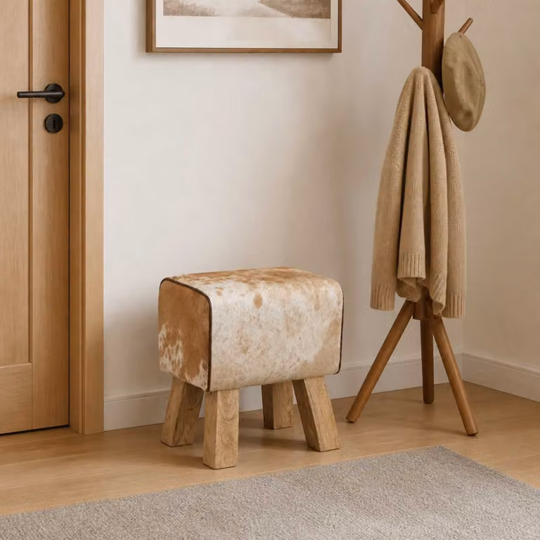 Panchina moderna vidaXL in pelle e legno color marrone e bianco L/P/H: 40 x 30 x 45 cm