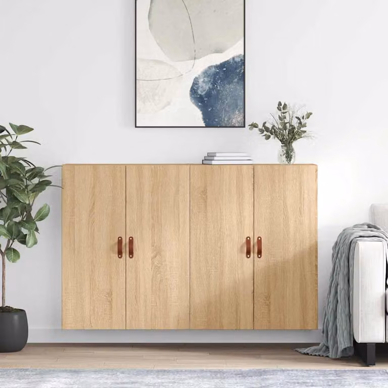 Set di 2 mobili a parete moderni vidaXL in legno color rovere, L: 69,5 cm, P: 34 cm, H: 90 cm