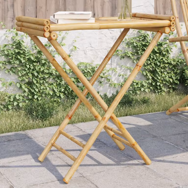 vidaXL Tavolino Vassoio Pieghevole in Bambù, Colore Beige/Marrone, L: 70,5 cm, P: 42,5 cm, H: 80 cm