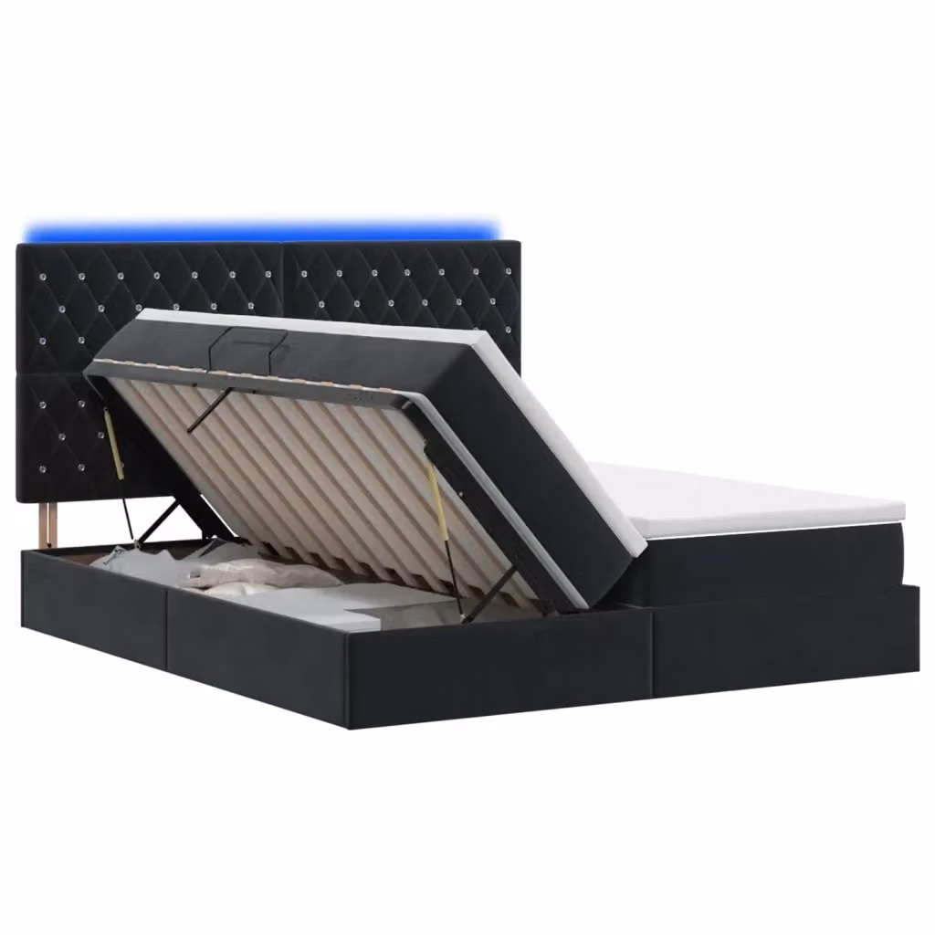Letto con contenitore e materasso ibrido vidaXL in velluto nero con illuminazione LED e porta USB L/P/H: 200 x 200 x 140 cm – 2