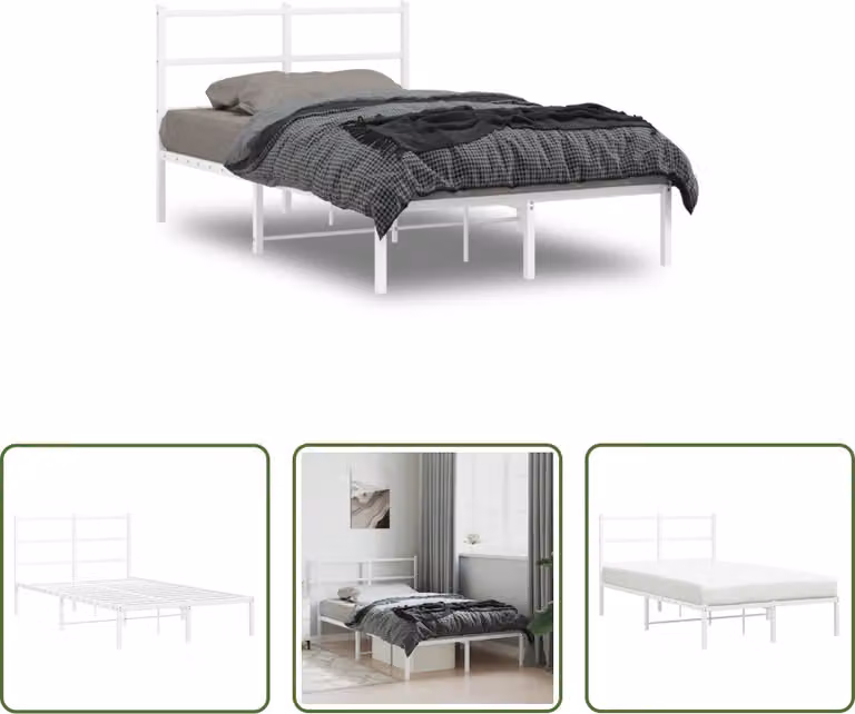 The Living Store Struttura letto con testiera in metallo bianco 120x190 cm