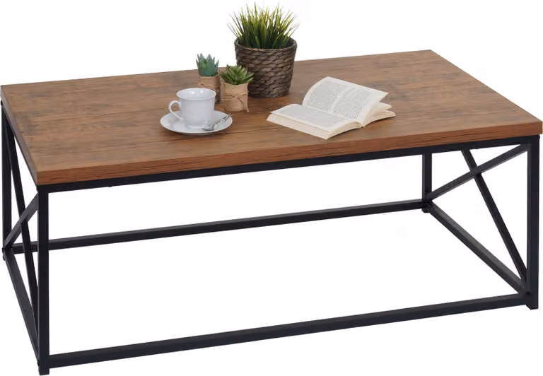 Tavolino da salotto MCW-A27, tavolino da salotto, tavolino da divano, struttura in metallo 3D 44x110x60 cm, effetto rovere selvatico