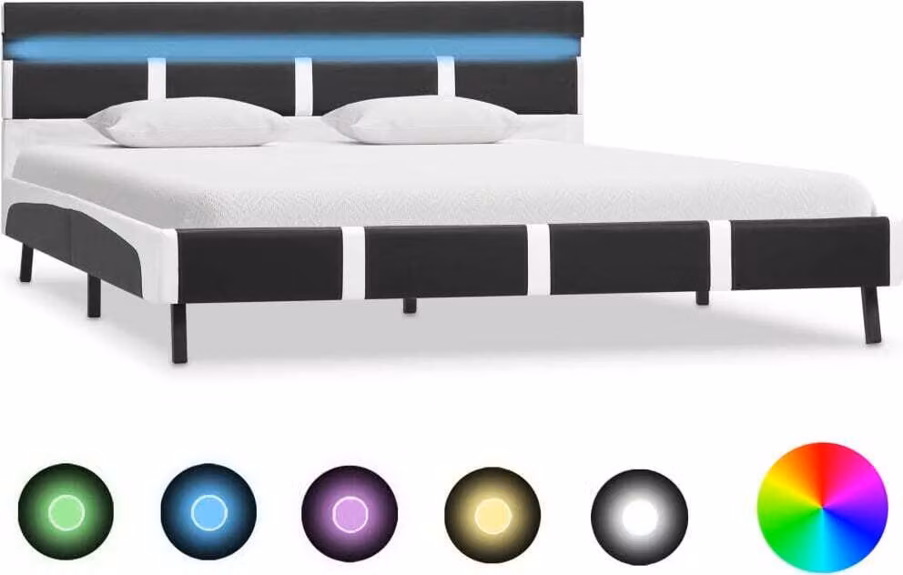 The Living Store Struttura letto con LED in ecopelle grigia 140x200 cm