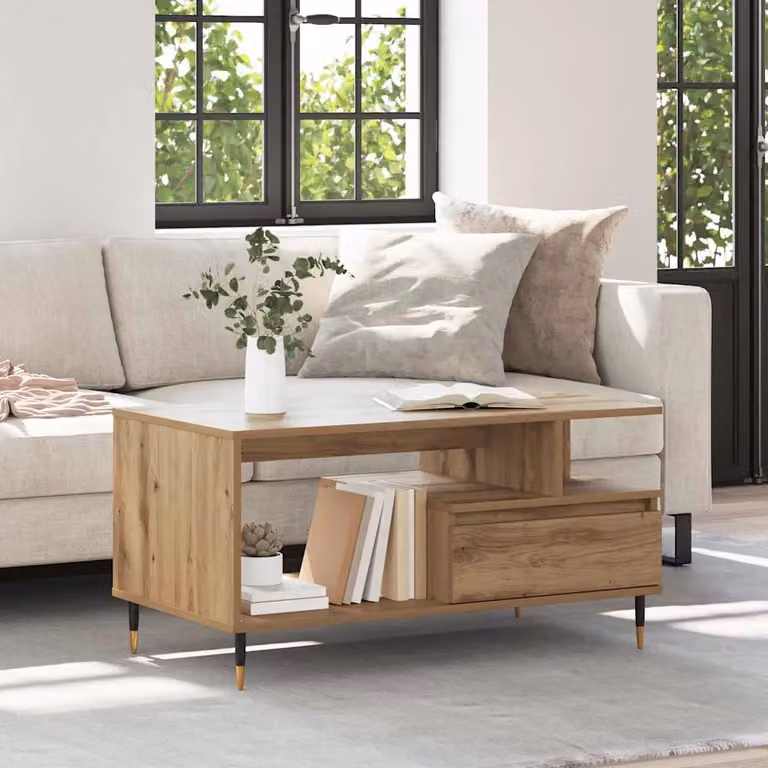 Tavolino da salotto moderno vidaXL in rovere marrone, L 90 cm x P 49 cm x H 45 cm