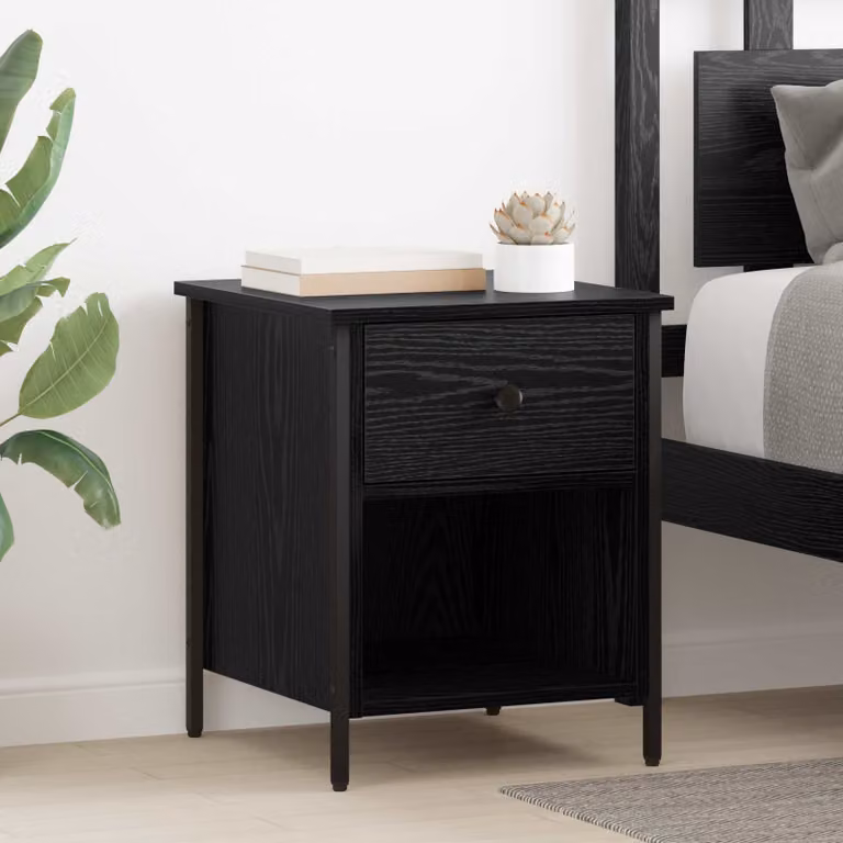 Set di 2 Armadi da Notte vidaXL in MDF e Metallo, Colore Rovere Nero, L 40 cm x P 42 cm x H 50 cm