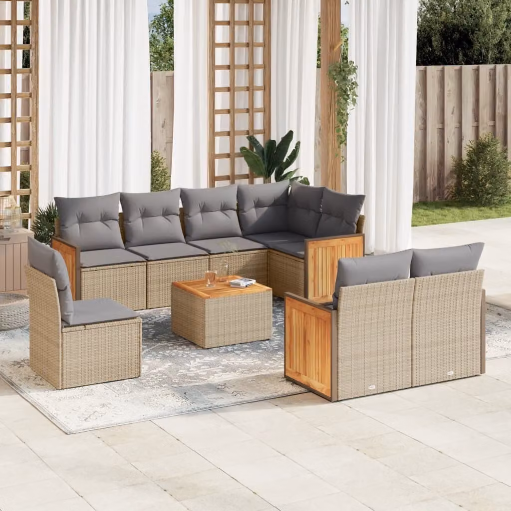 Maison Exclusive - Set da giardino 9 pezzi con cuscini in polyrattan beige