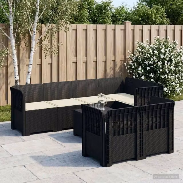 Set da giardino moderno vidaXL con 7 posti in polyrattan e cuscini imbottiti resistenti ai raggi UV