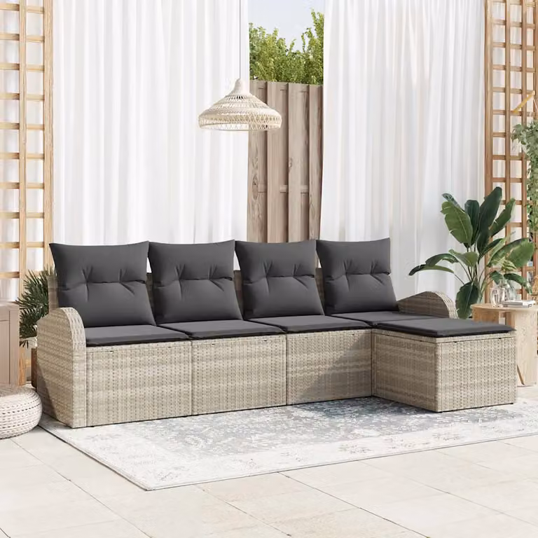 Set di divani da giardino vidaXL a forma di L con cuscini, 5 pezzi, Grigio