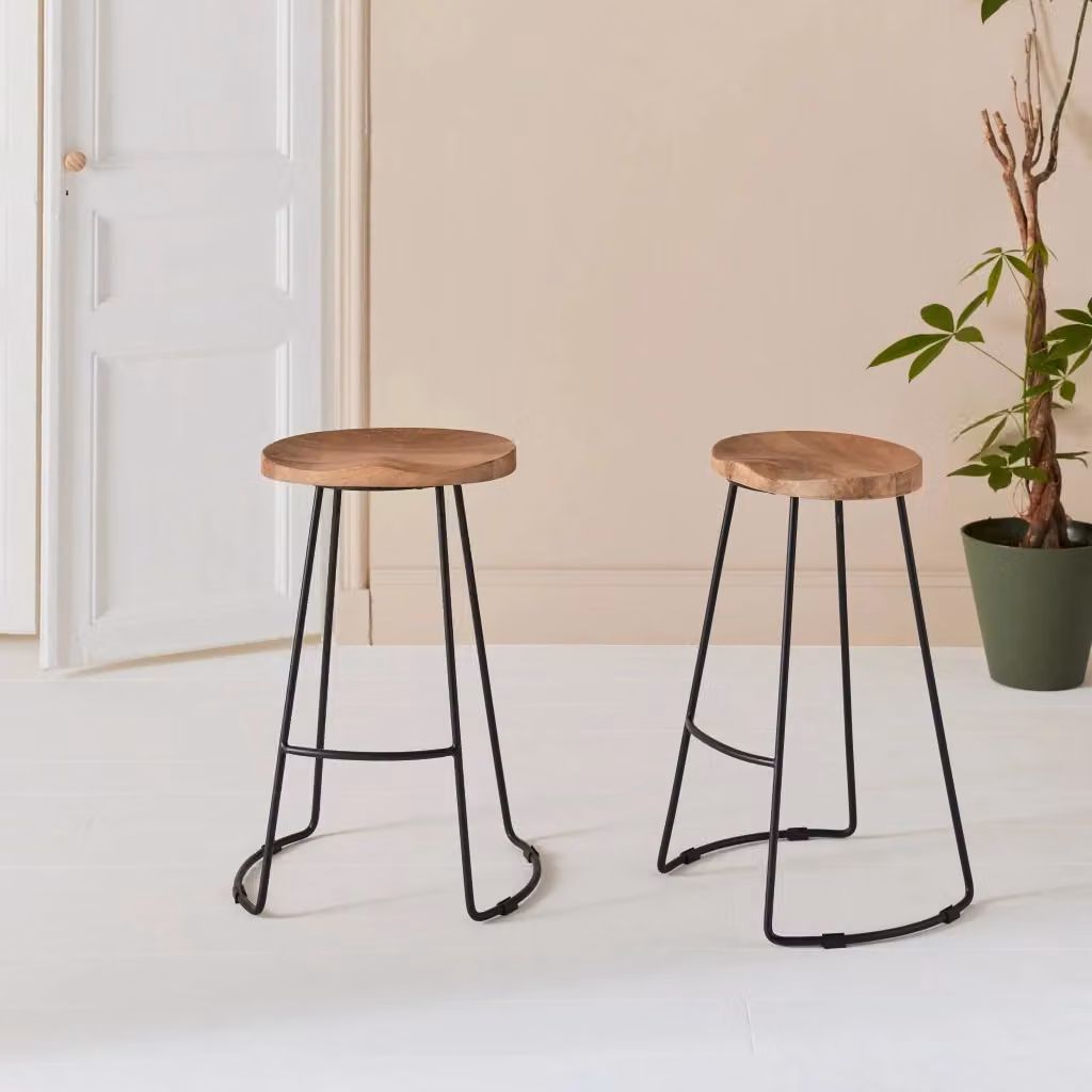Set di 2 sgabelli da bar Sweeek in legno di mango e metallo, marrone e nero, Altezza: 65 cm – 2