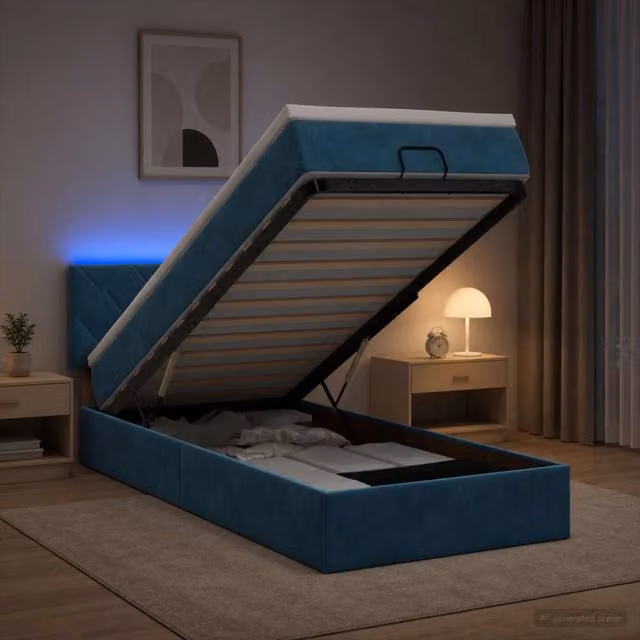 Letto Ottomano con Materasso e Illuminazione LED vidaXL Blu e Bianco L: 190 cm, P: 90 cm, H: 88 cm